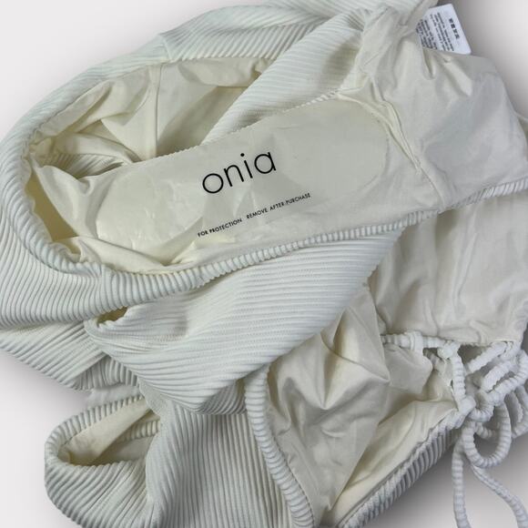 Onia Bridget Ribbed Lace Up One Piece Swimsuit in Marshmallow White Size Large - Picture 7 of 7